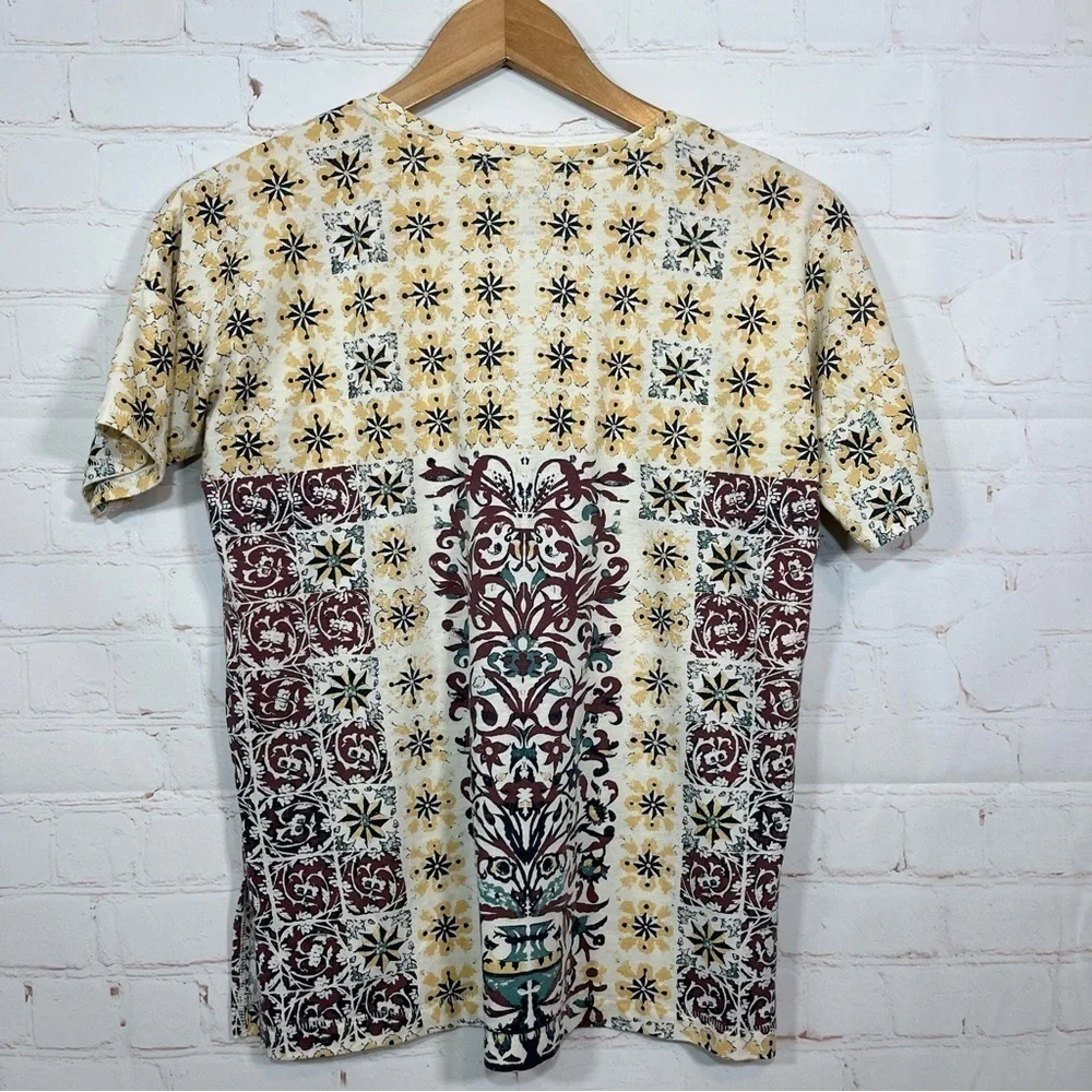Lucky Brand Aztec Floral T Shirt Womens Small Short Sleeve Hem Slits - Picture 6 of 7